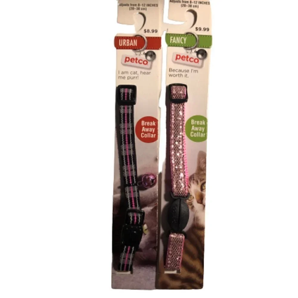 🛒 $9 2 pack Cat Breakaway Collars Pink Sparkles & Bell Adjusts to 8